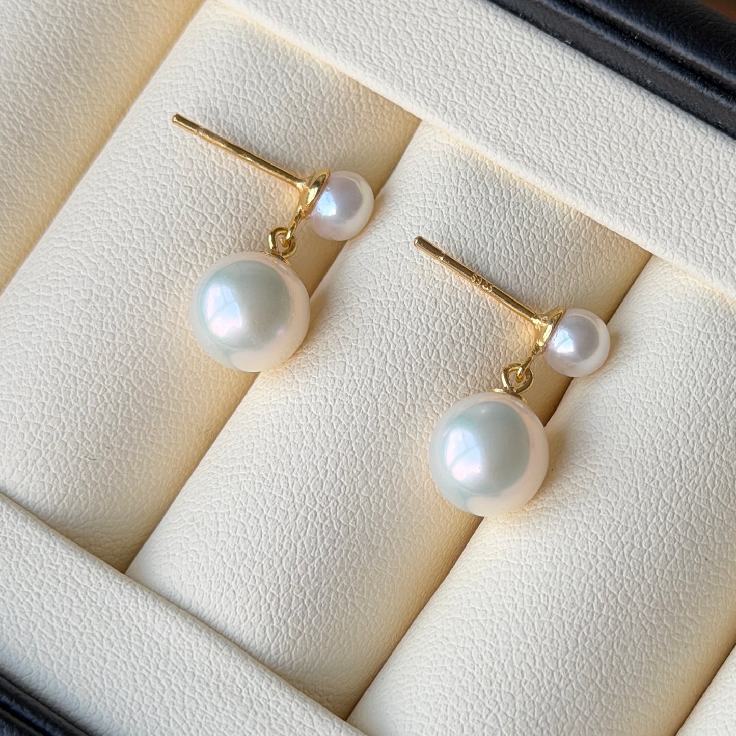 Double pearl drop style earrings s925 5-6mm akoya pearl 8-9mm Freshwater pearl