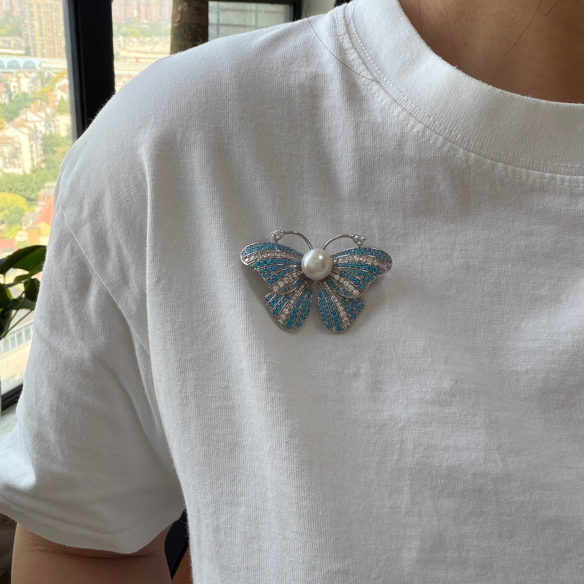 Silver blue Butterfly Freshwater Edison pearl 10-11mm alloy