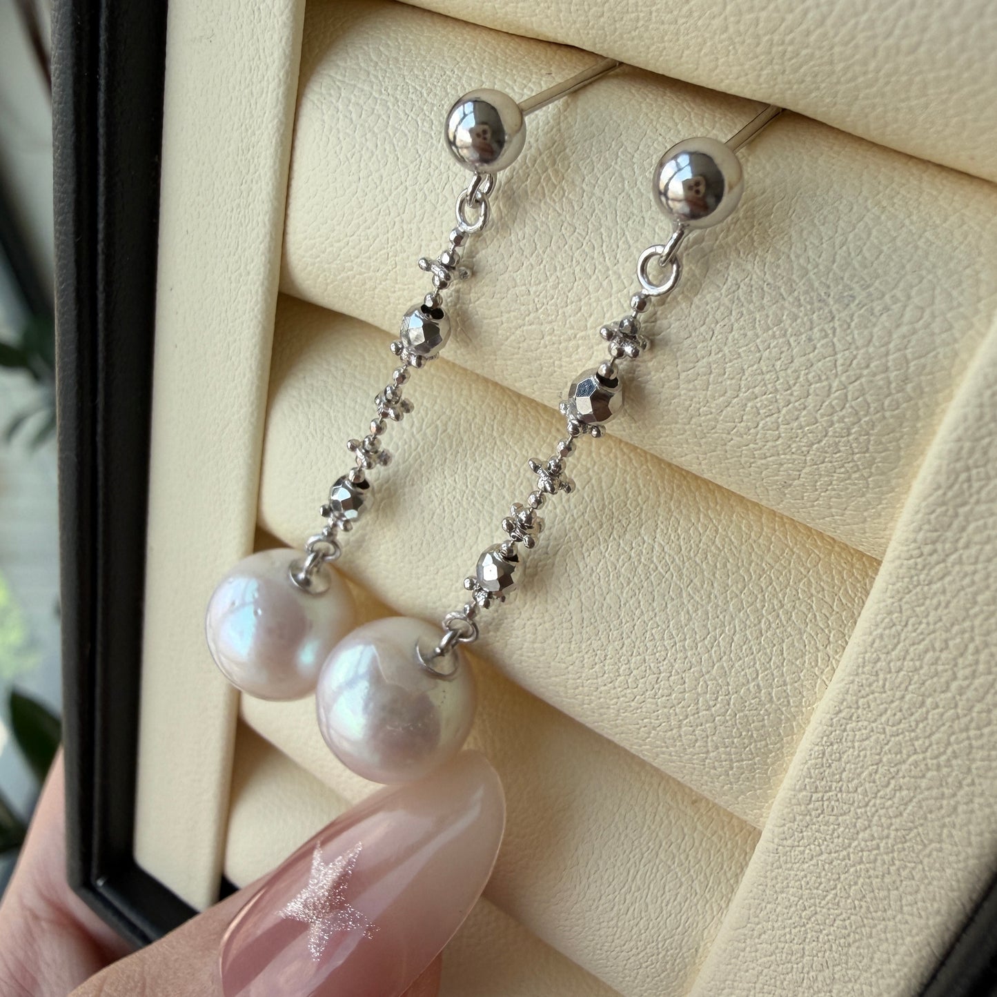 10-11mm pinky luster edison pearl flowy sparkle earrings s925