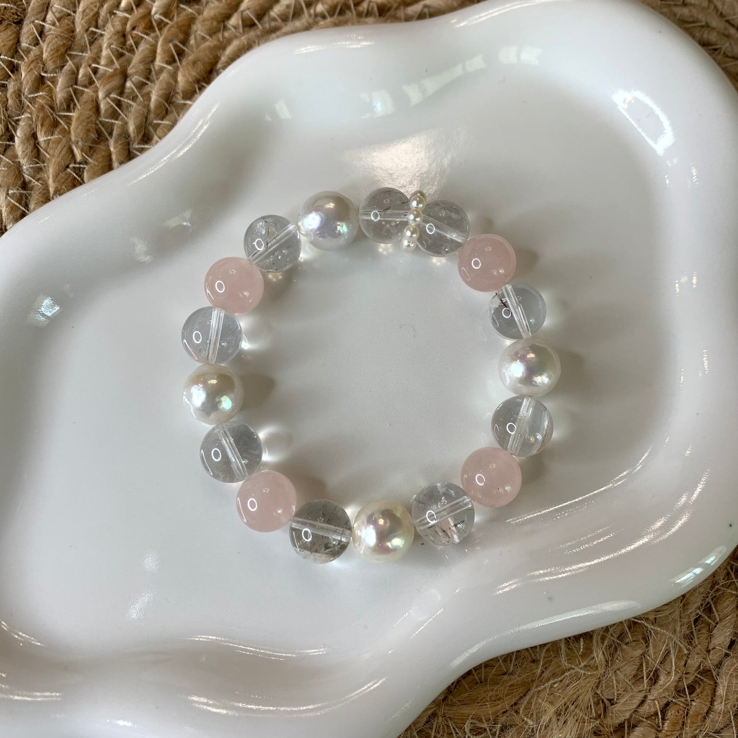 Rose quartz clear Crystal with freshwater pearl bracelet