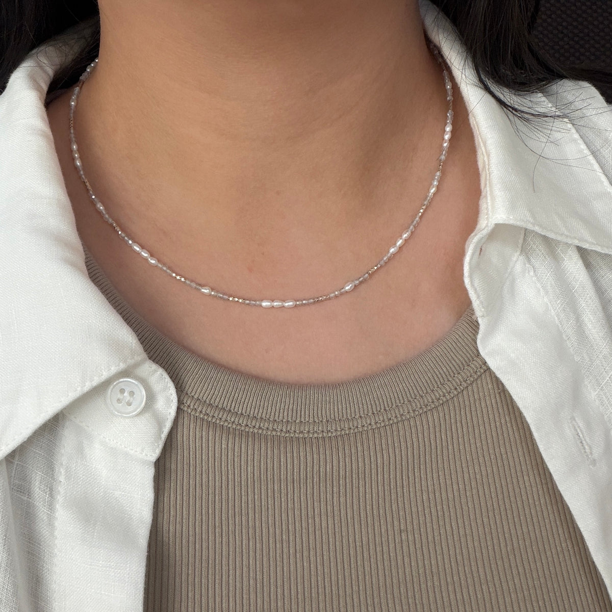 Moon stone Freshwater keshi pearl necklace s925
