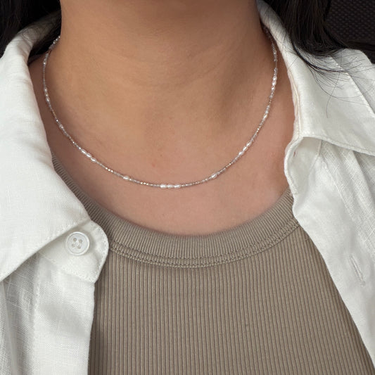 Moon stone Freshwater keshi pearl necklace s925