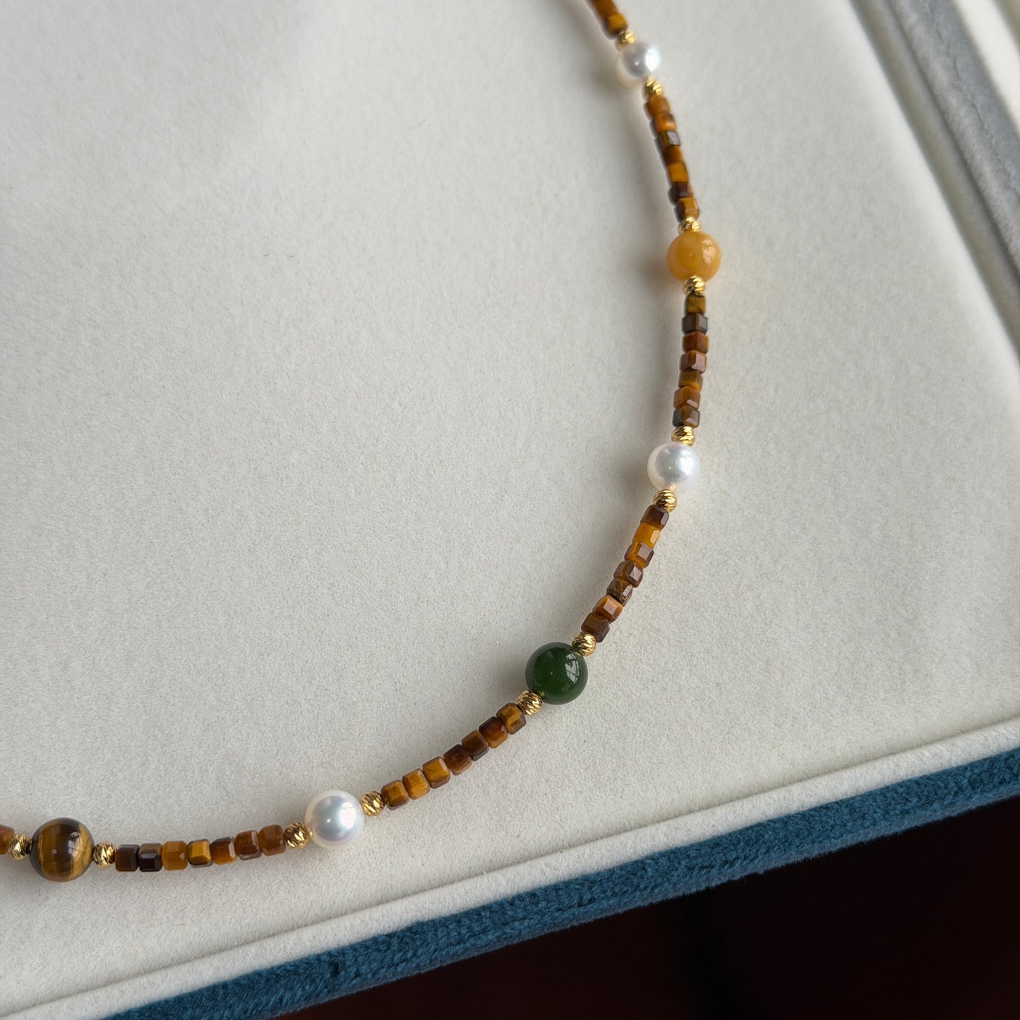 Unique Tiger eye pearl hetian jade yellow jade necklace s925