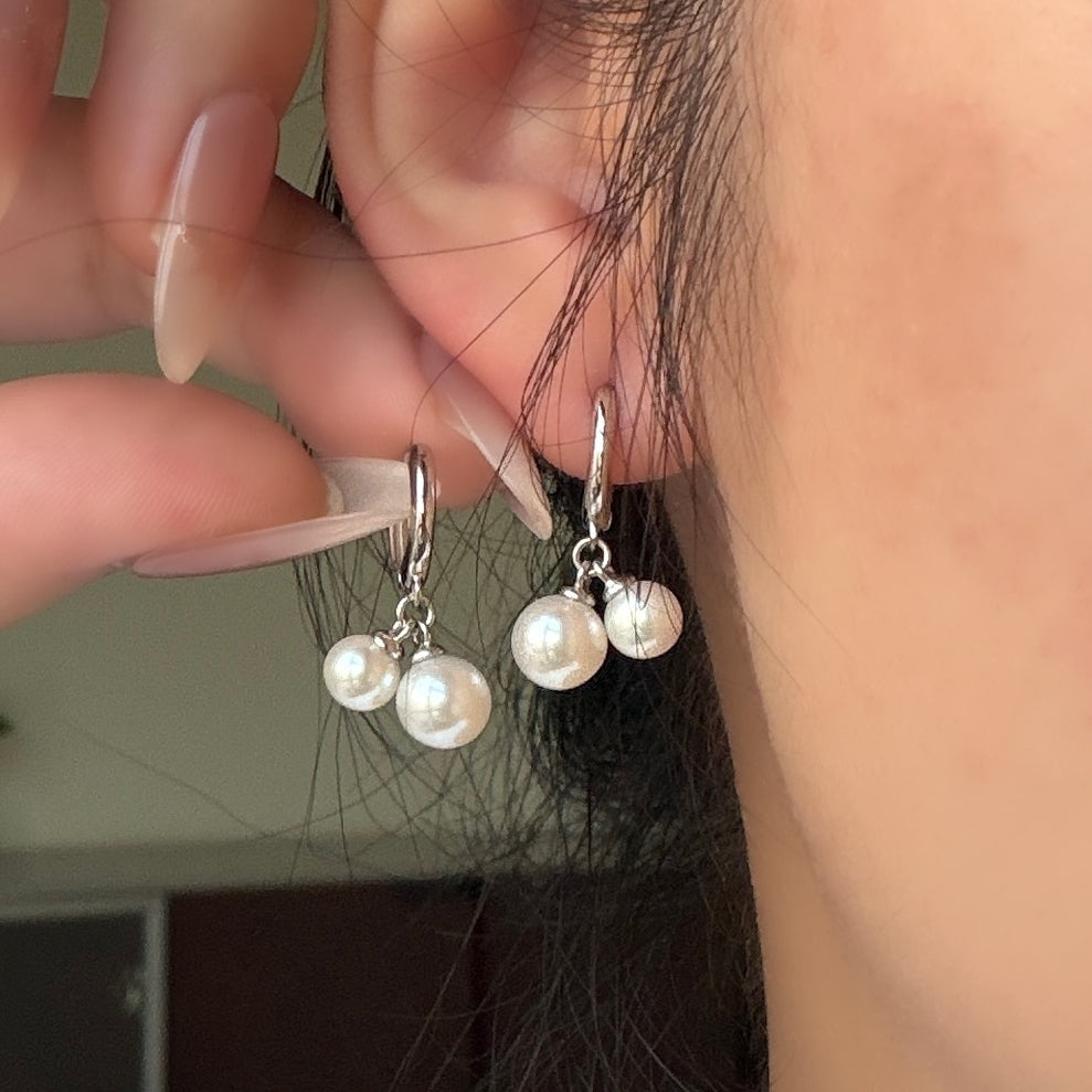 Double dangling style cute hoop earrings s925 5-6mm 7-8mm