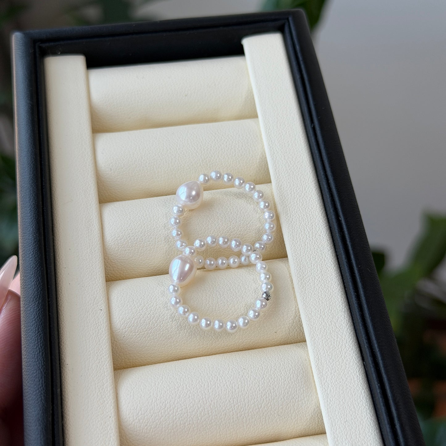 Amazing luster Rice pearl with round pearl elastic ring s925