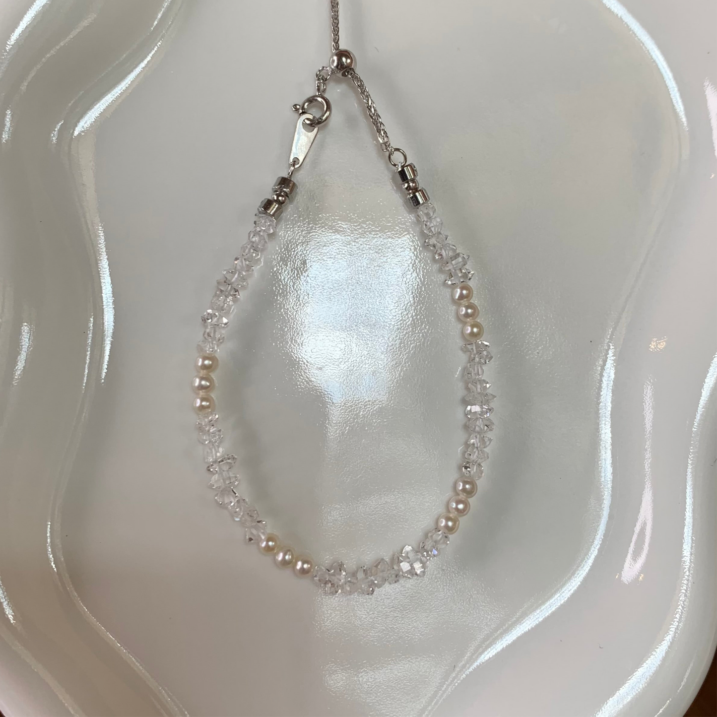 【Sparkle Whisper】White quartz with baby freshwater pearl bracelet s925