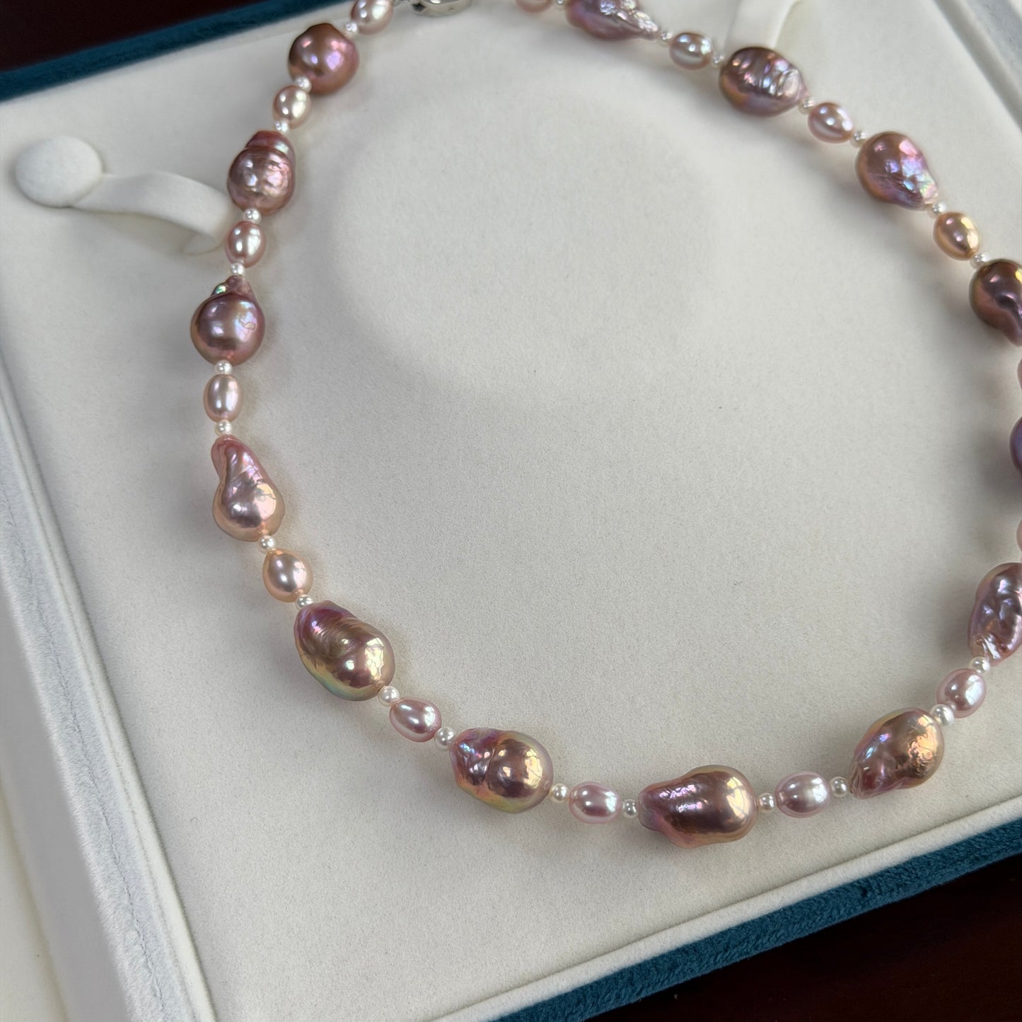 Deal Metallic Purple baroque pearl with pinky rose rice shape pearl necklace