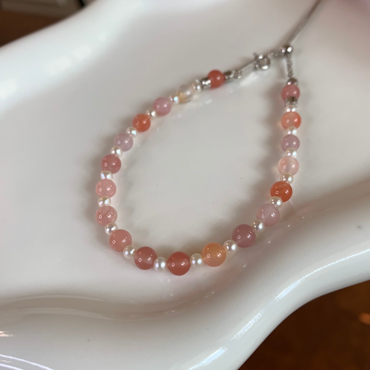 【Soft Aura Collection】Pink agate pearl bracelet s925
