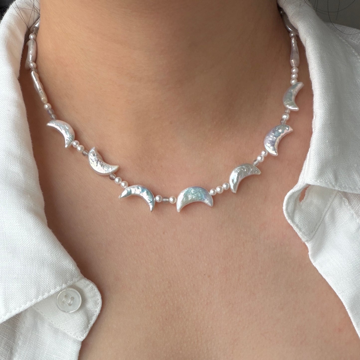 Moon princess Moonstone pearl necklace s925