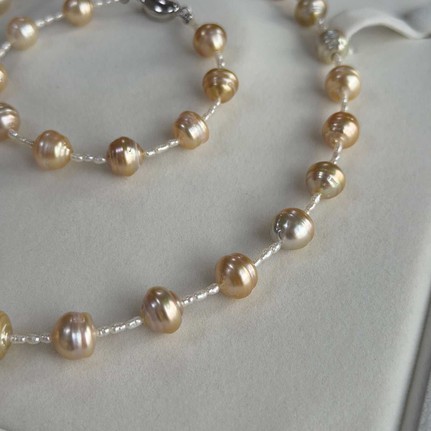 South Sea Golden Beehive Baroque Pearl Necklace Bracelet set s925