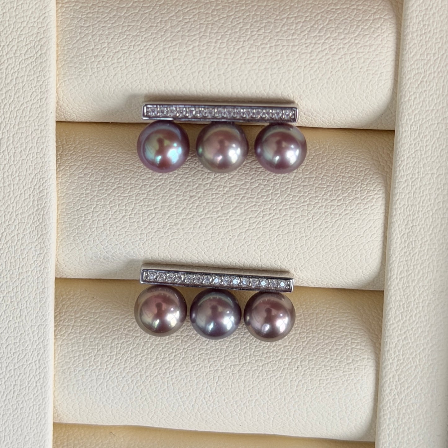Top grade 6.5mm Purple Freshwater pearl balance earring studs s925