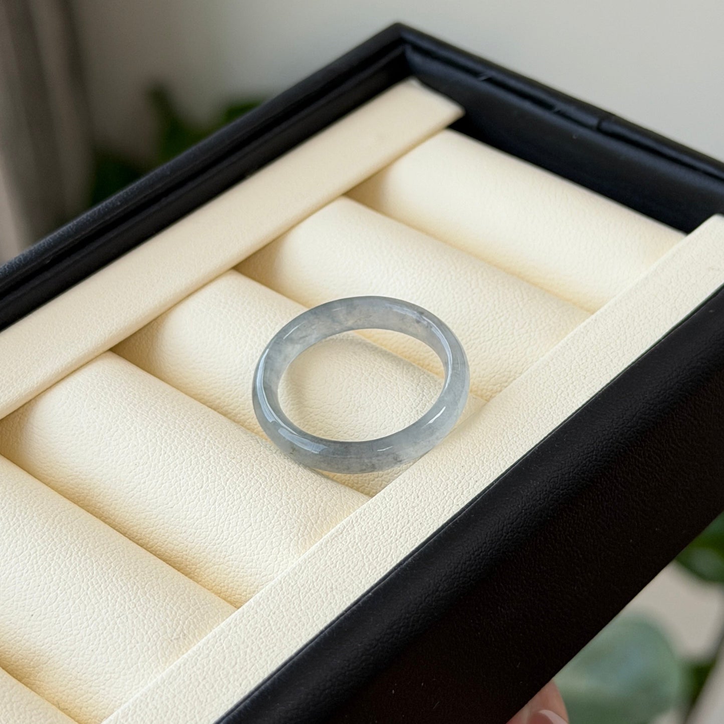 Wuji Dark Chicken Jade ring Icy size 8.5-9 4.5mm wide
