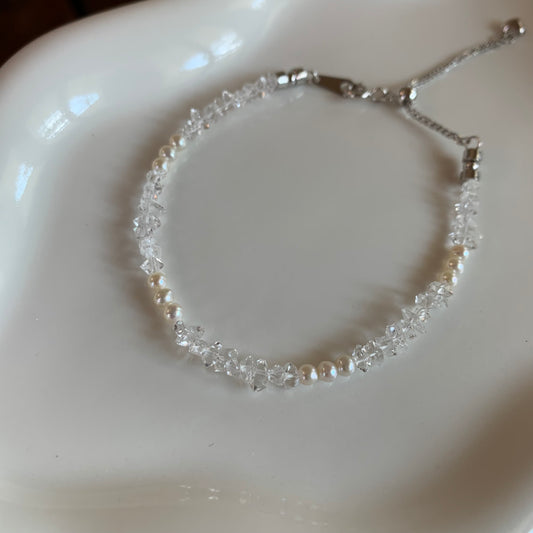 【Sparkle Whisper】White quartz with baby freshwater pearl bracelet s925