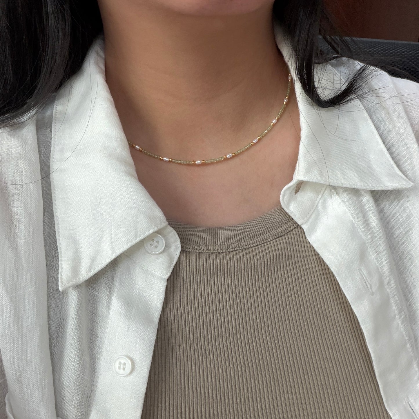 Peridot mini pearl necklace s925
