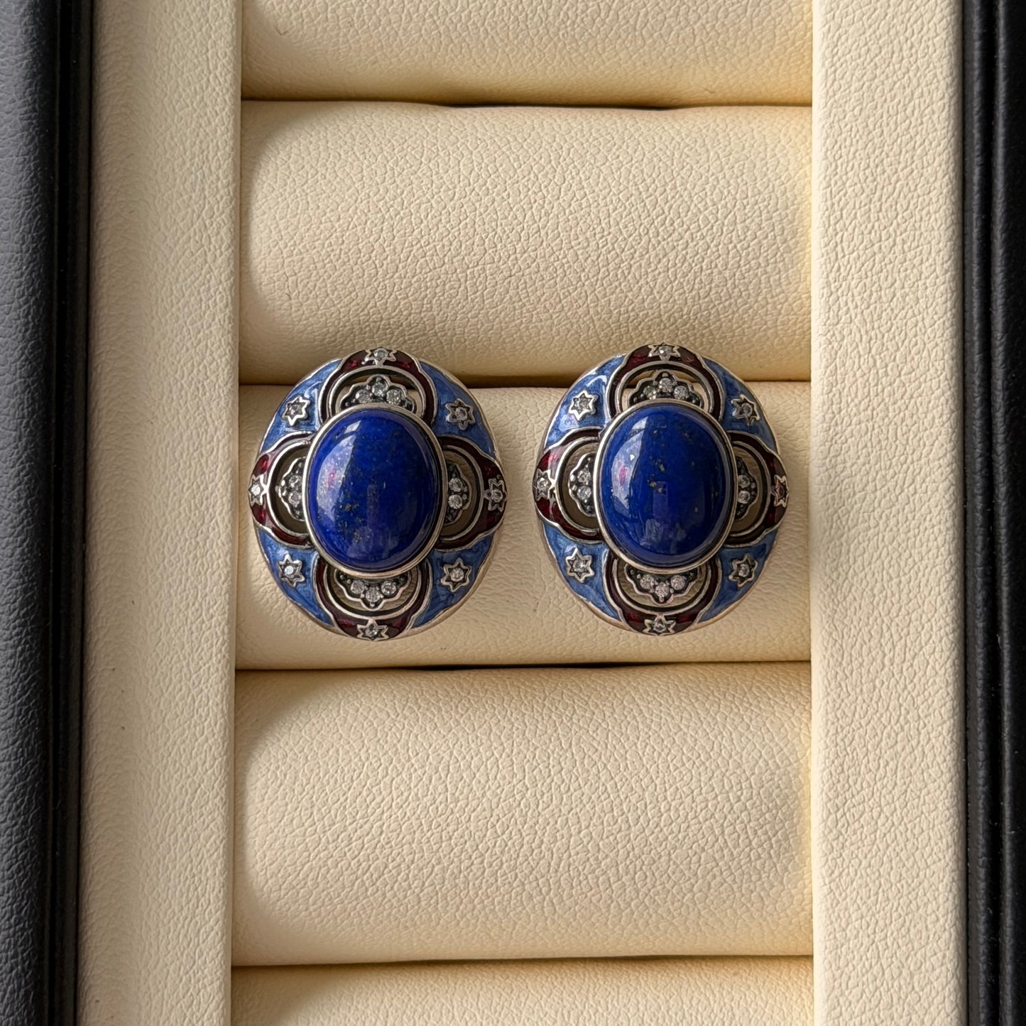 Deal Blue lapis Vintage style Earrings S925 Enamel color