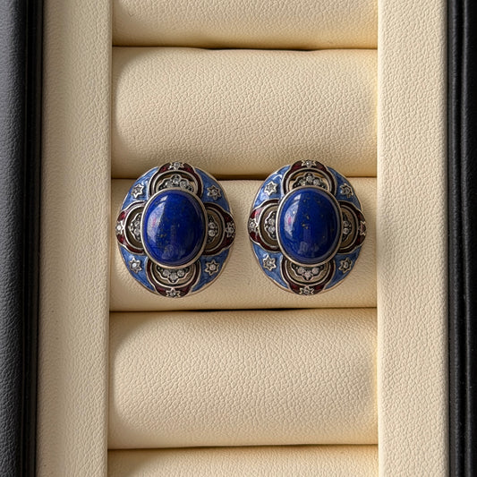 Deal Blue lapis Vintage style Earrings S925 Enamel color