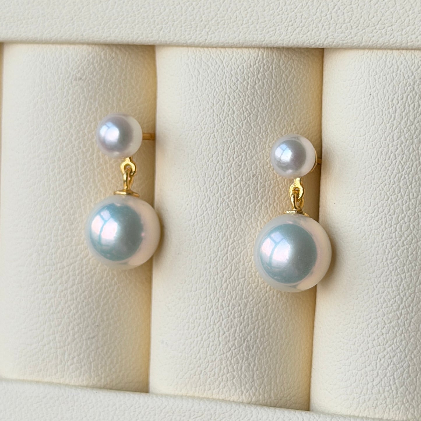 Double pearl drop style earrings s925 5-6mm akoya pearl 8-9mm Freshwater pearl