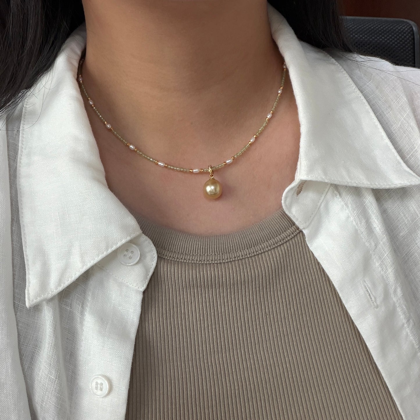 Peridot mini pearl necklace s925
