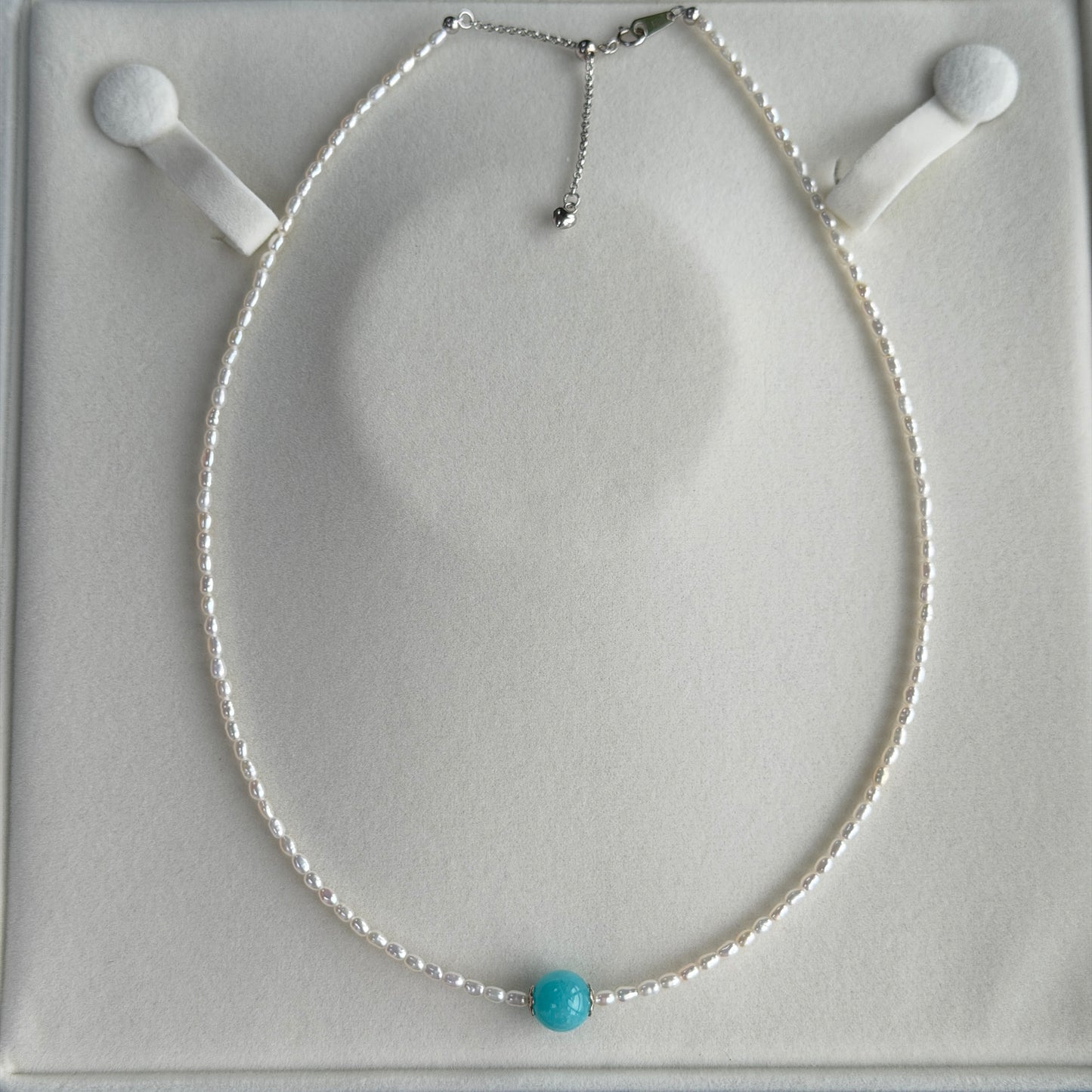 Stunning Tiffany Blue color Natural Amazonite stone 9-10mm with 2.5mm freshwater keshi fs s925