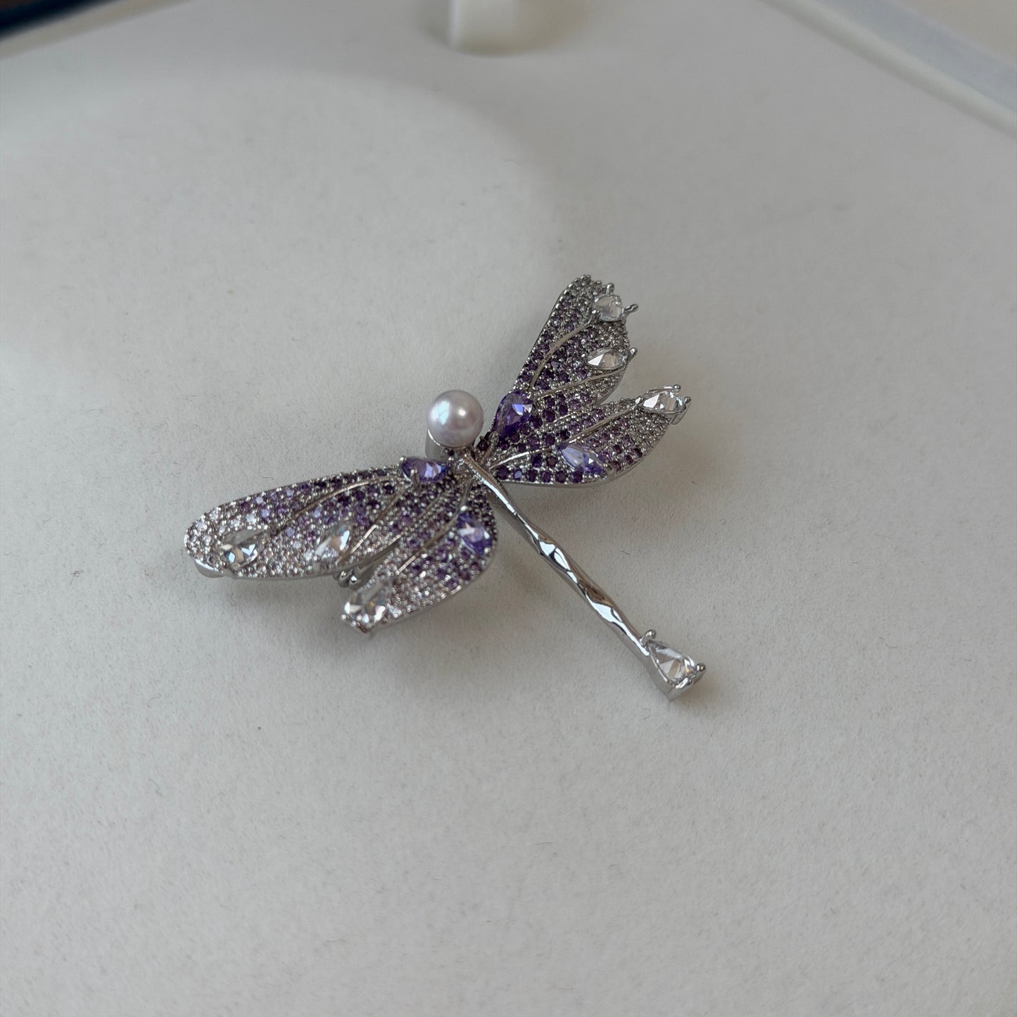 Silver purple Dragonfly Brooch Akoya Pearl 5mm
