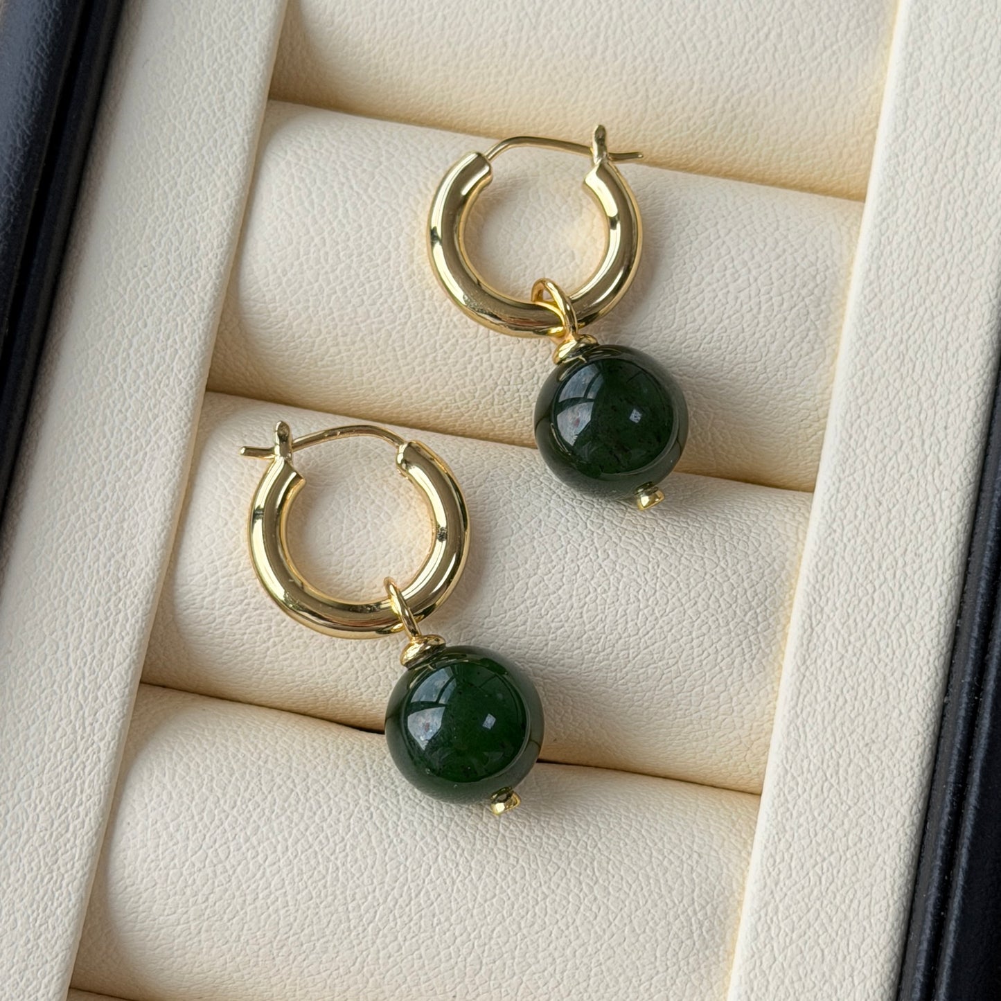 10mm Hetian Jade Hoop Earrings Two-way wear