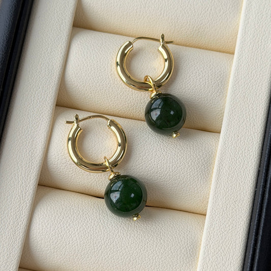 10mm Hetian Jade Hoop Earrings Two-way wear