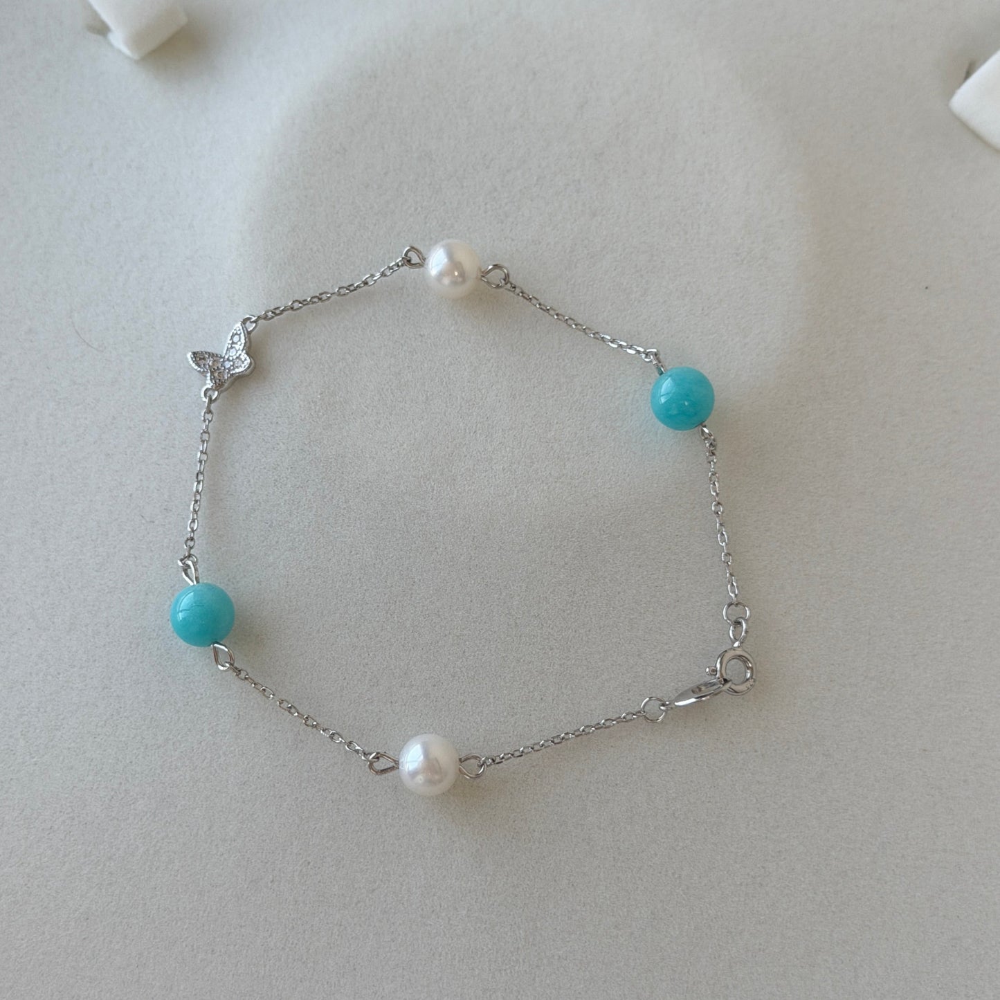 Freshwater pearl with Amazonite butterfly bracelet dainty style s925