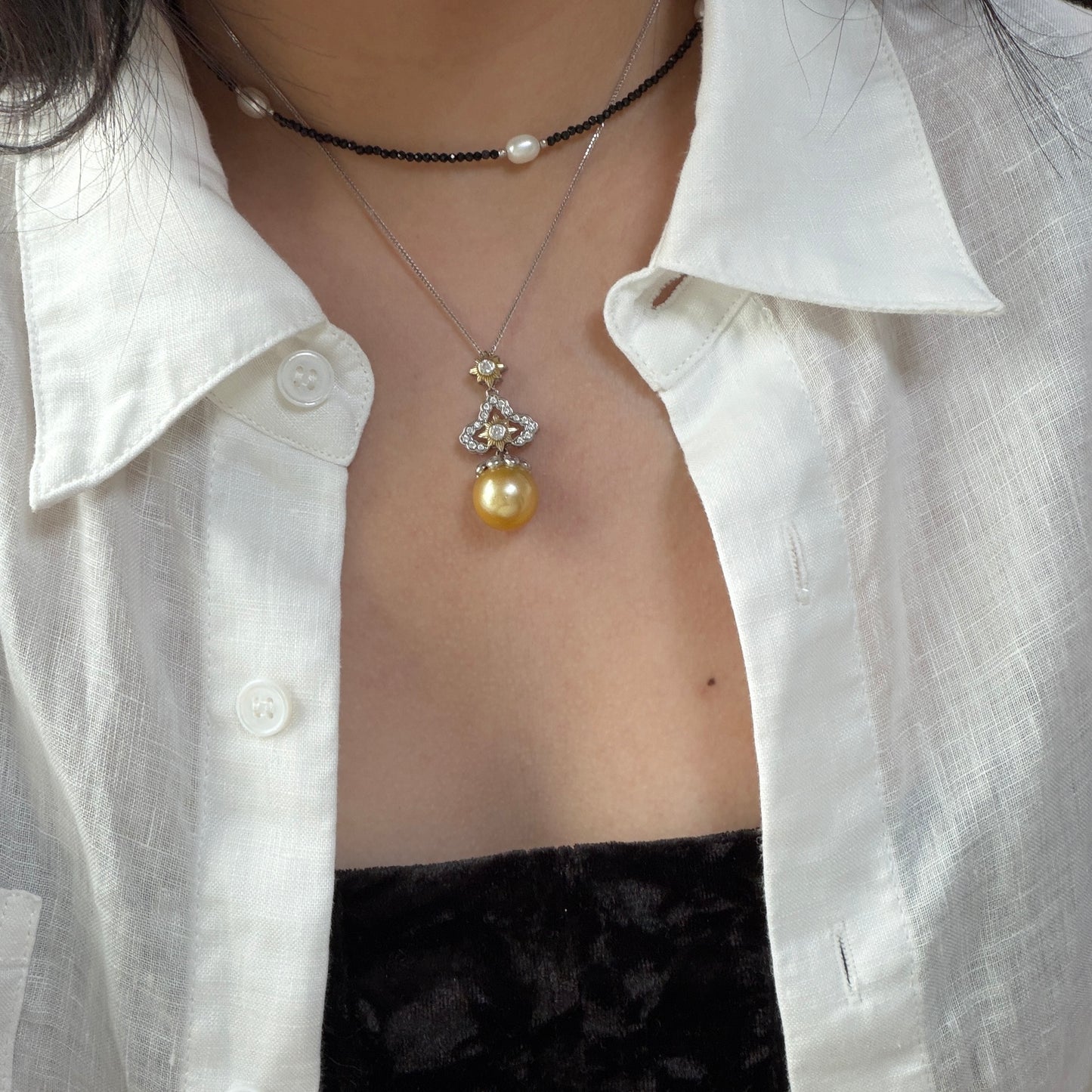 Deal 13.5mm South Sea Gooden Pearl Vintage style necklace s925