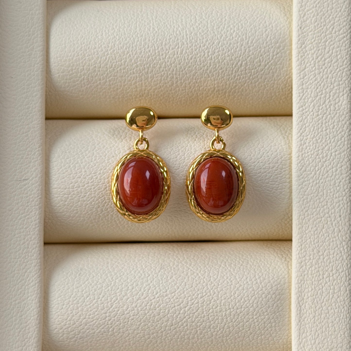 Vintage oval shape south red agate earrings s925