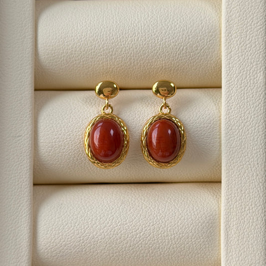 Vintage oval shape south red agate earrings s925