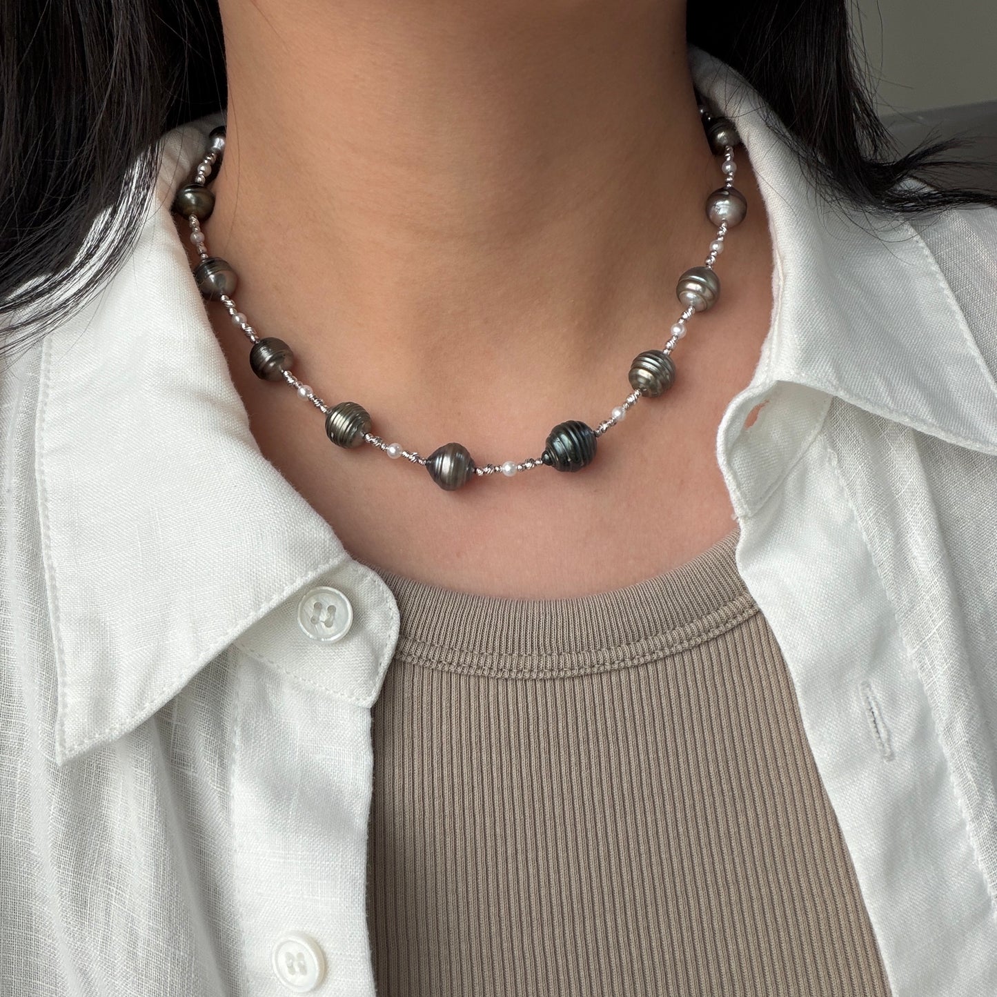 Stunning Starry Night Black Tahitian Freshwater pearl necklace s925