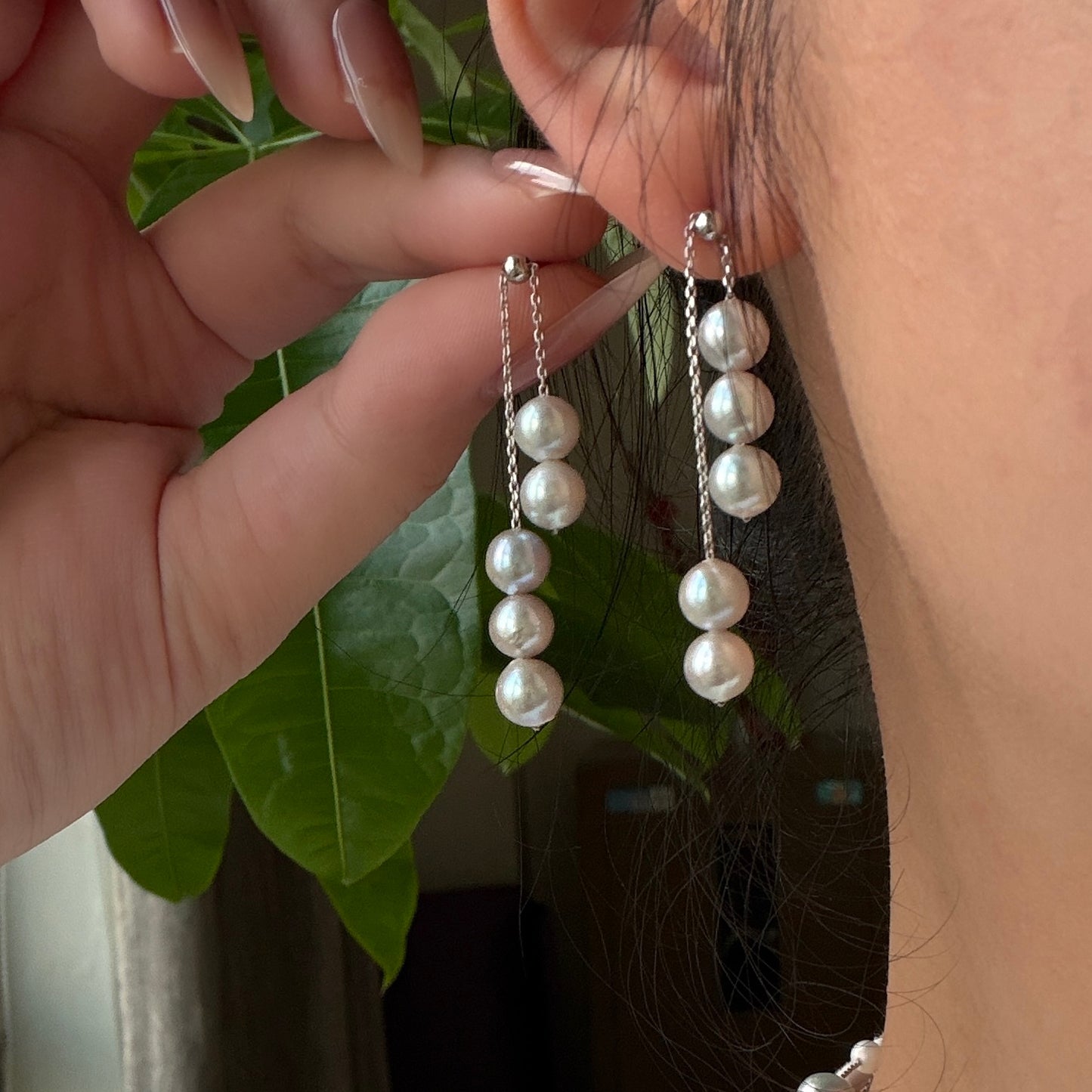 Versatile 6.5-7mm Madama color Akoya Pearl dainty earrings s925