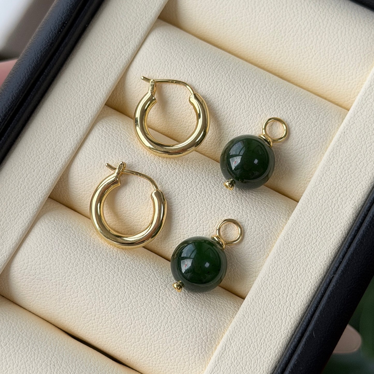 10mm Hetian Jade Hoop Earrings Two-way wear