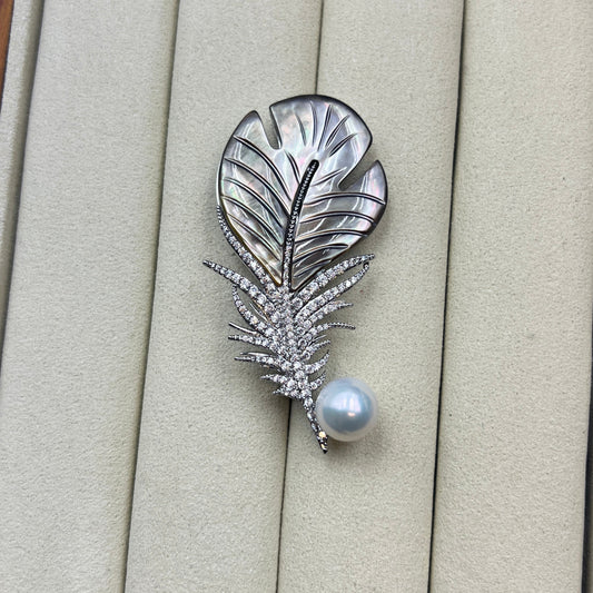 Abalone Shell with Freshwater Pearl Brooch