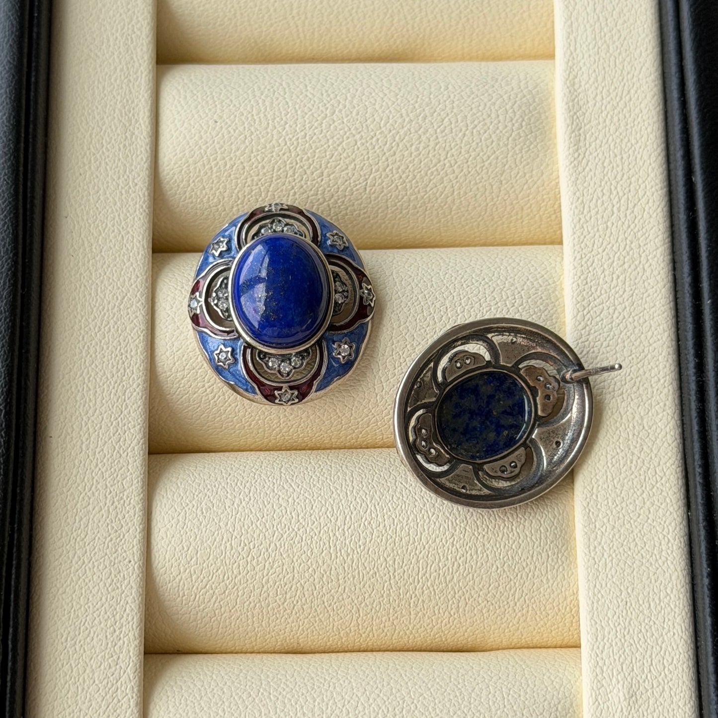 Deal Blue lapis Vintage style Earrings S925 Enamel color