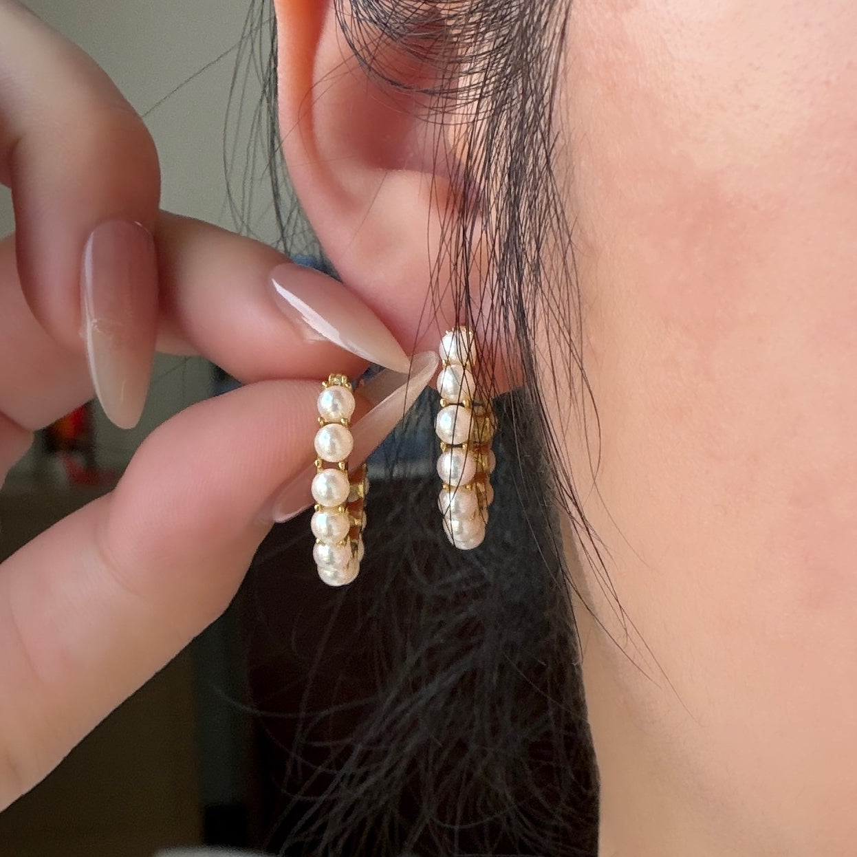 3.5-4mm freshwater pearl hoop earrings s925
