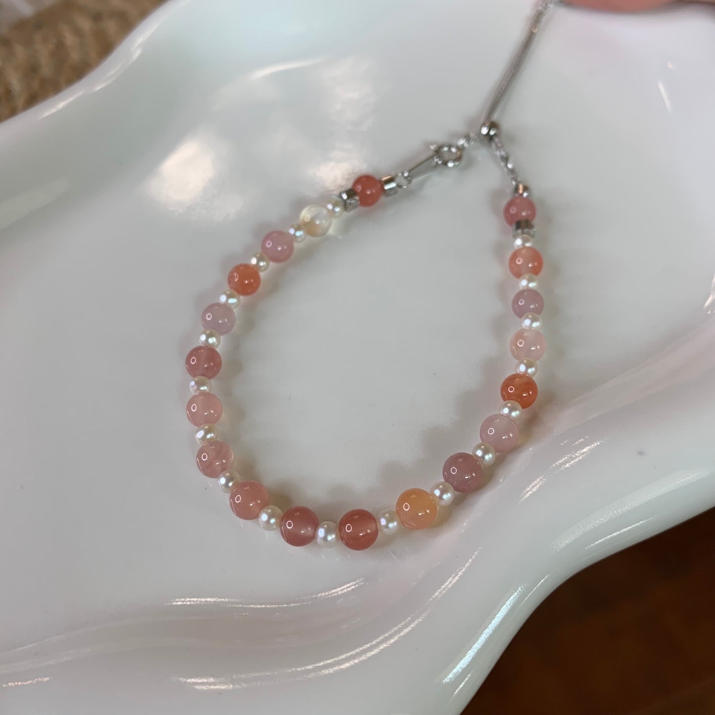 【Soft Aura Collection】Pink agate pearl bracelet s925