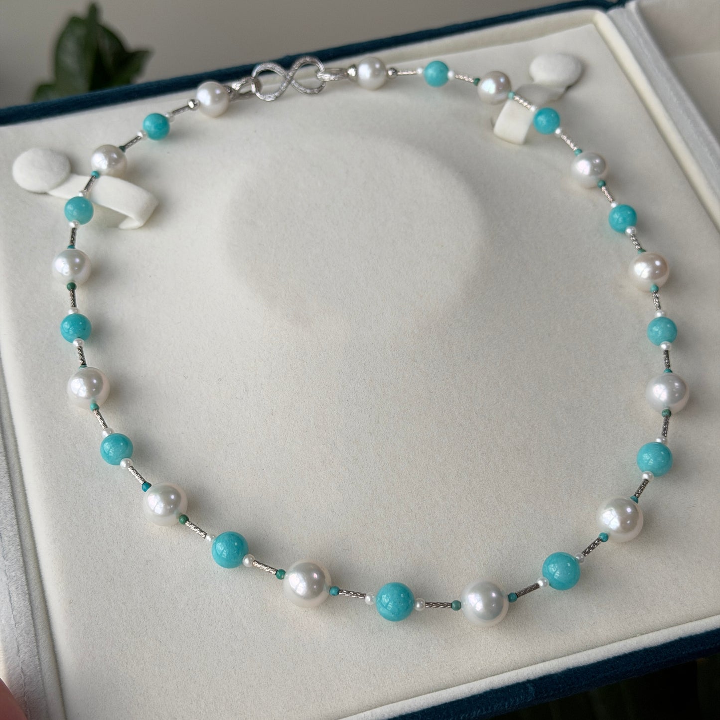 【Tiffany Bay】Amazonite Edison Pearl Turquoise Necklace s925