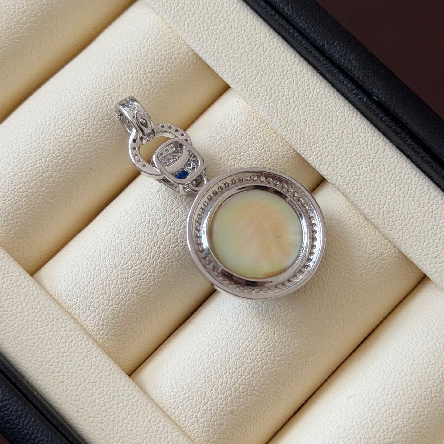 Seawater Mabe Ocean Blue Color Pendant ONLY cz blue stone s925 detachable attachment included Mabe size 14mm Setting 20mm