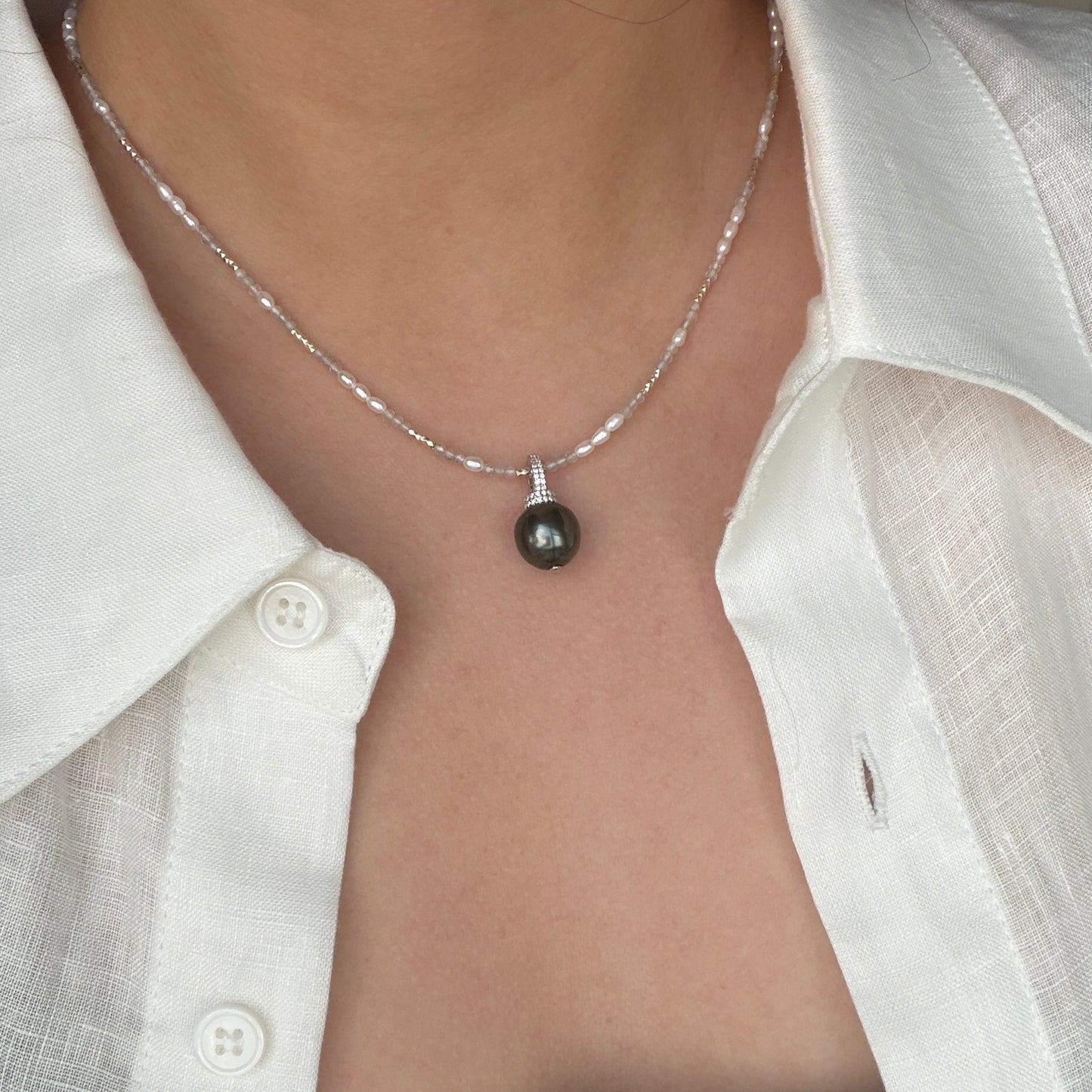 Black Tahitian Pearl Pendant Detachable Style s925