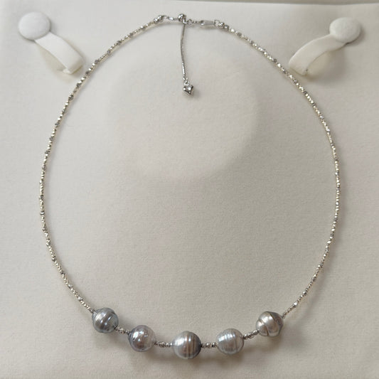 Big smile Gray tone Black Tahitian Baroque pearl necklace s925