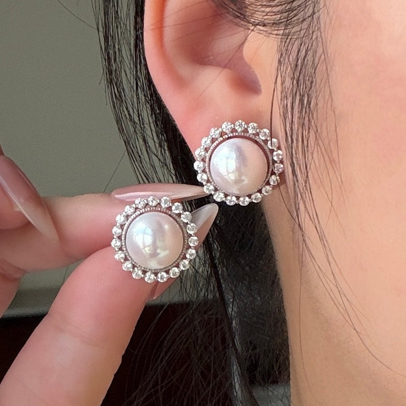 Luxury Sunflower Edison pearl earring studs 11-12mm s925