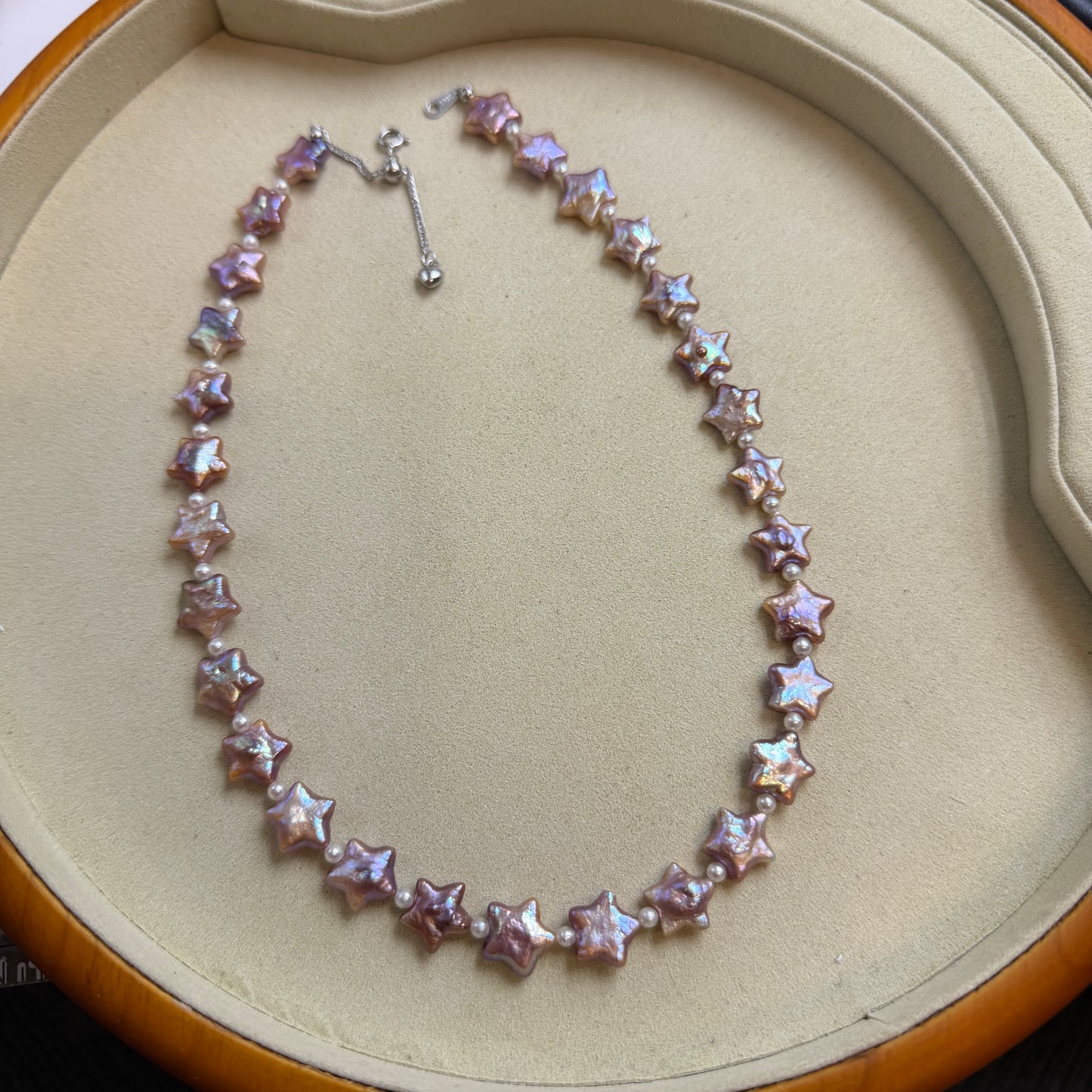 Dainty purple star pearl necklace s925 15.5-17in