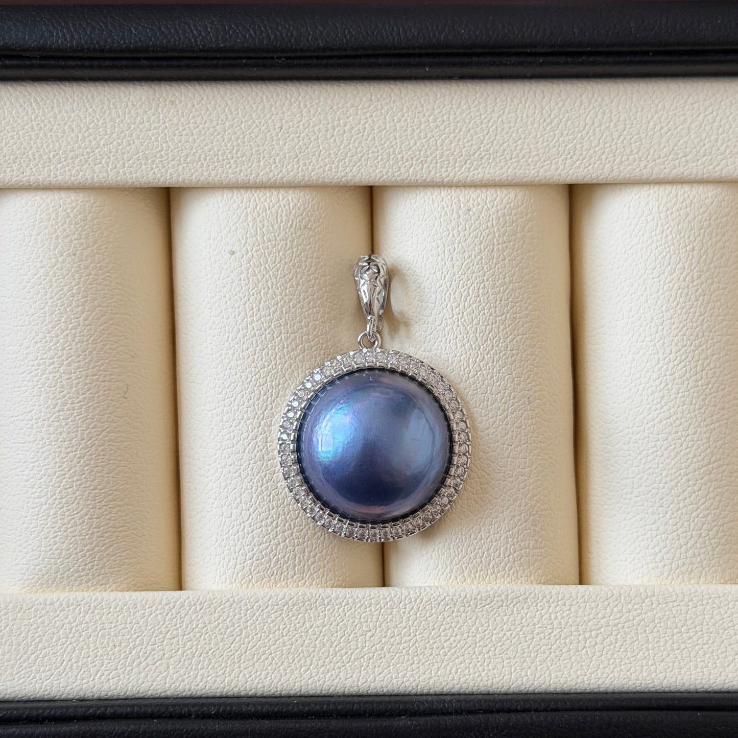 Ocean Blue Mabe pendant ONLY s925 detachable style Mabe size 14.8mm Setting 19mm
