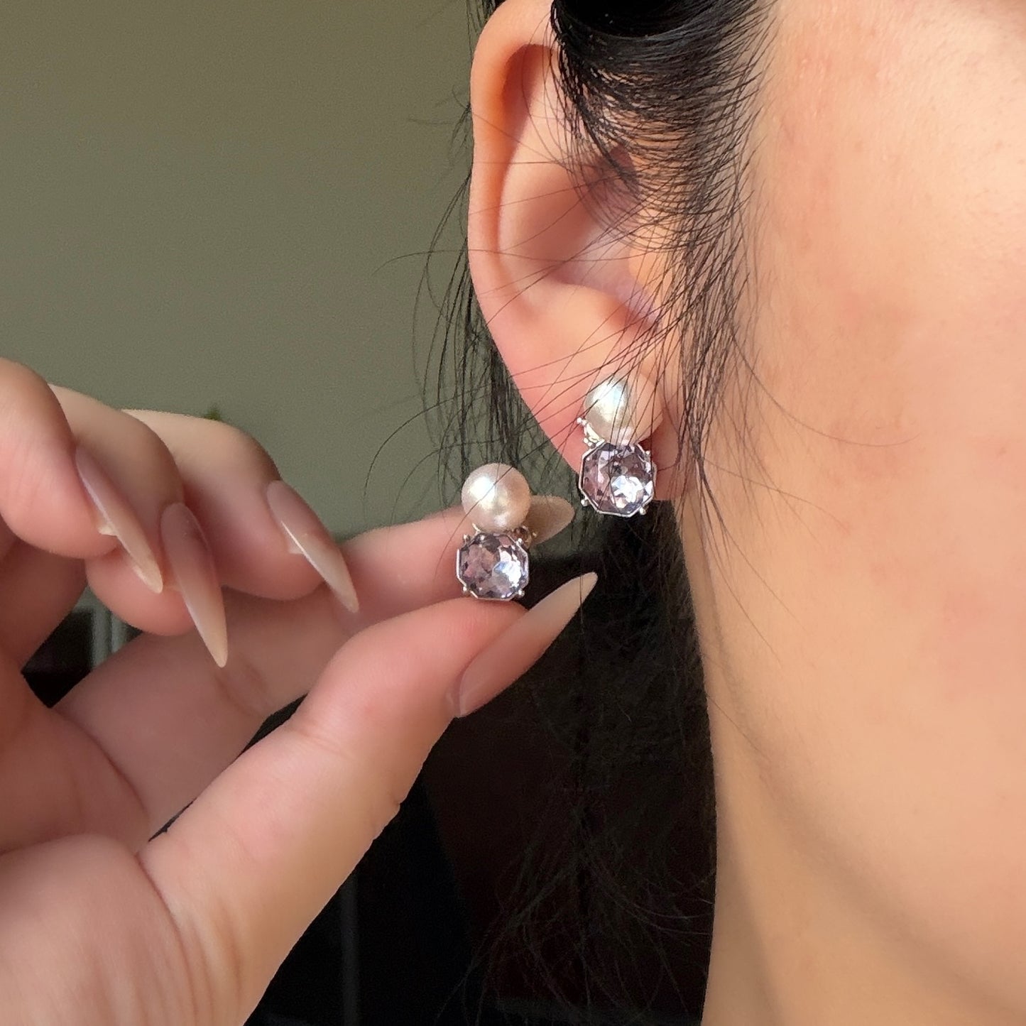 8-9mm Baroque akoya pinky tone beautiful luster purple cz stone clip-on earrings Alloy