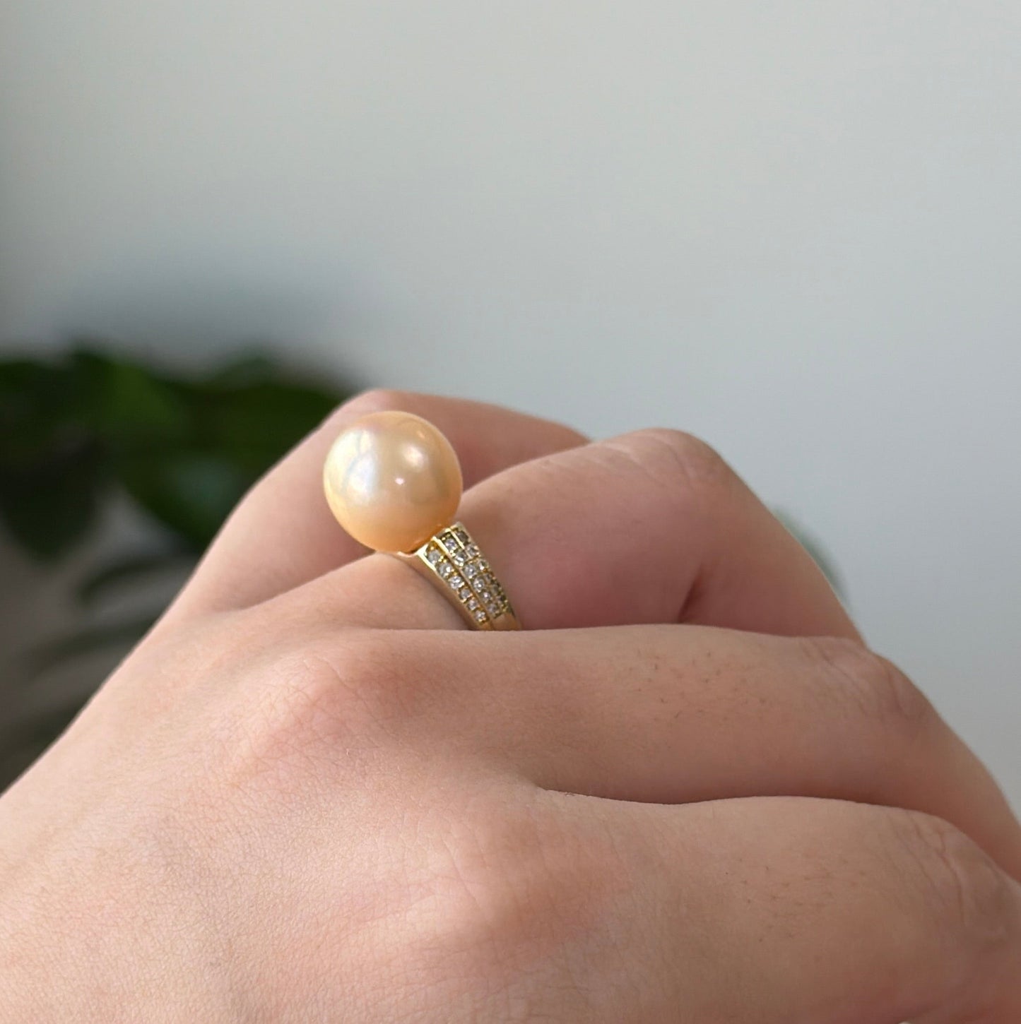 Champagne Golden Freshwater pearl ring 12.3mm s925