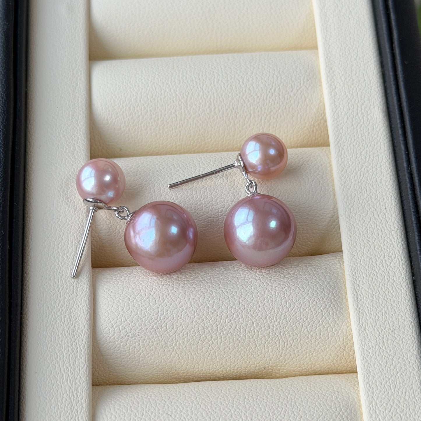 Double dainty Pinky Purple pearl earrings s925