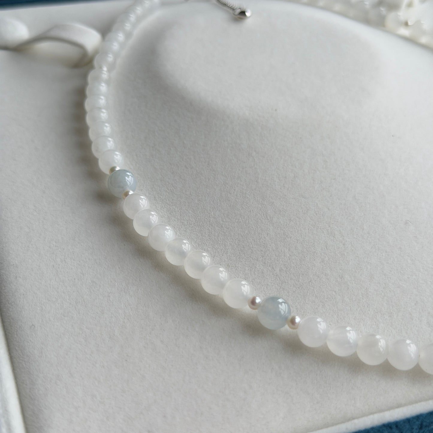 Super Deal Unique Dainty Light green with white Jade Pearl necklace s925