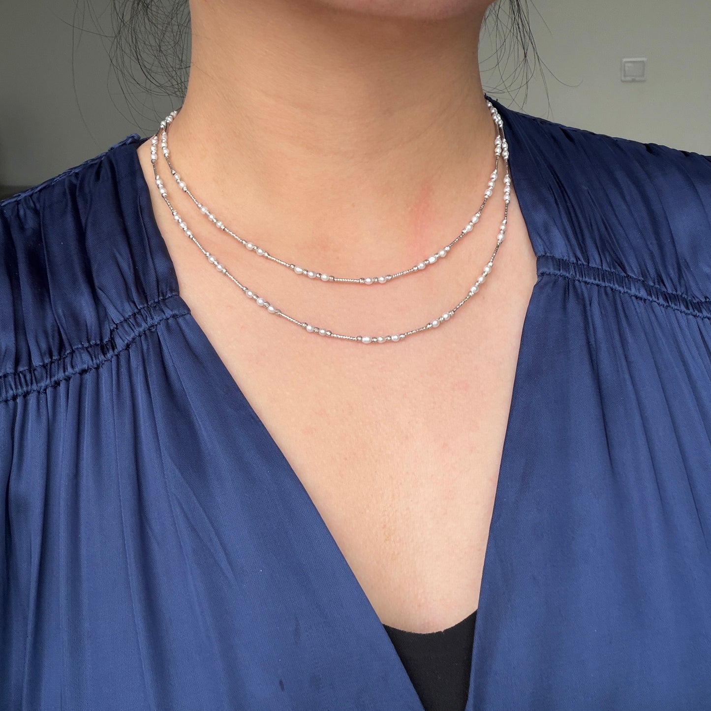 Versatile 85-90cm Freshwater keshi pearl s925 sweater necklace