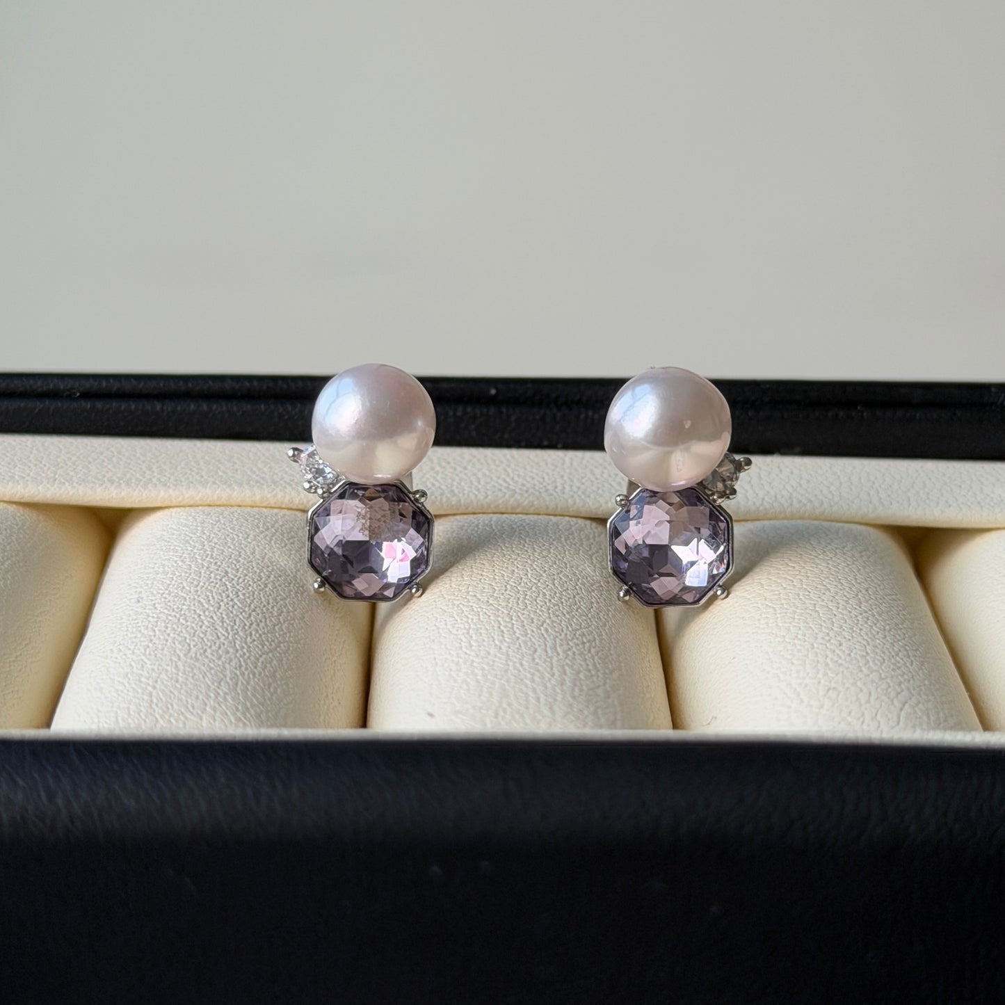 8-9mm Baroque akoya pinky tone beautiful luster purple cz stone clip-on earrings Alloy